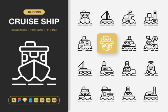 Cruise Ship Outline Icons: Elevating Modern Design with Minimalist Precision