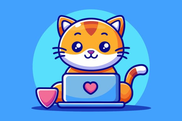 Ginger Cat with a Laptop: A Versatile Illustration Set for Creators and Entrepreneurs