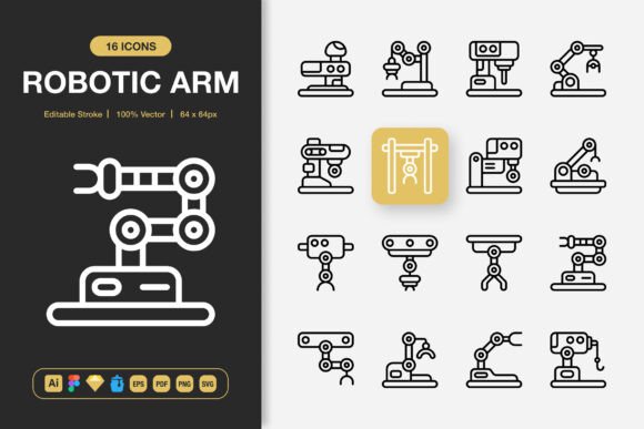 Robotic Arm Outline Icons for Modern Design Projects