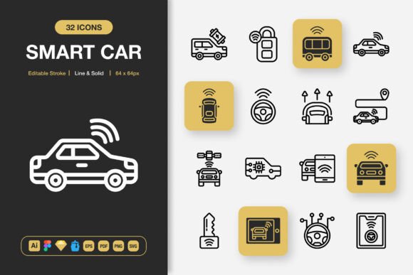 Smart Car Icons for Clean, Adaptable Design Projects