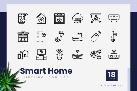 Smart Home Outline Icons for Clean Modern Design