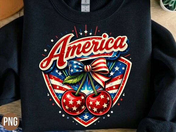 Vintage America Cherry 4th of July PNG: Your Go-To Digital Design File for Patriotic Projects